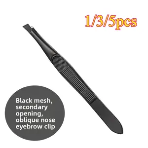 1/3/5pcsBlack Eyebrow Tweezers Flat Mouth Slanted Mouth Pruning Eyebrows Appliance Dipped Painting Net Stripe Pattern Dual Opening