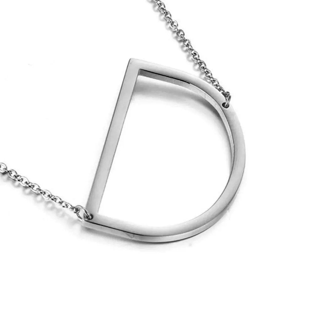 Sideways Initial Necklace Plated Stainless Steel Large Big Letters Pendant Script Name Monogram Necklaces For Women
