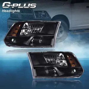 Fit For 2009-2018 Ram 1500 2500 3500 Black Housing Clear Corner Headlights Pair G-PLUS