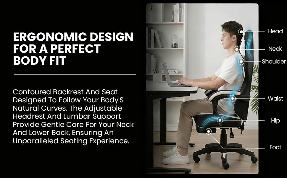 Gaming Chair with Footrest, Video Game Chair with Headrest and Lumbar Support, Linkage Armrest, High Back Reclining, Height Adjustable Game Chair for Adults