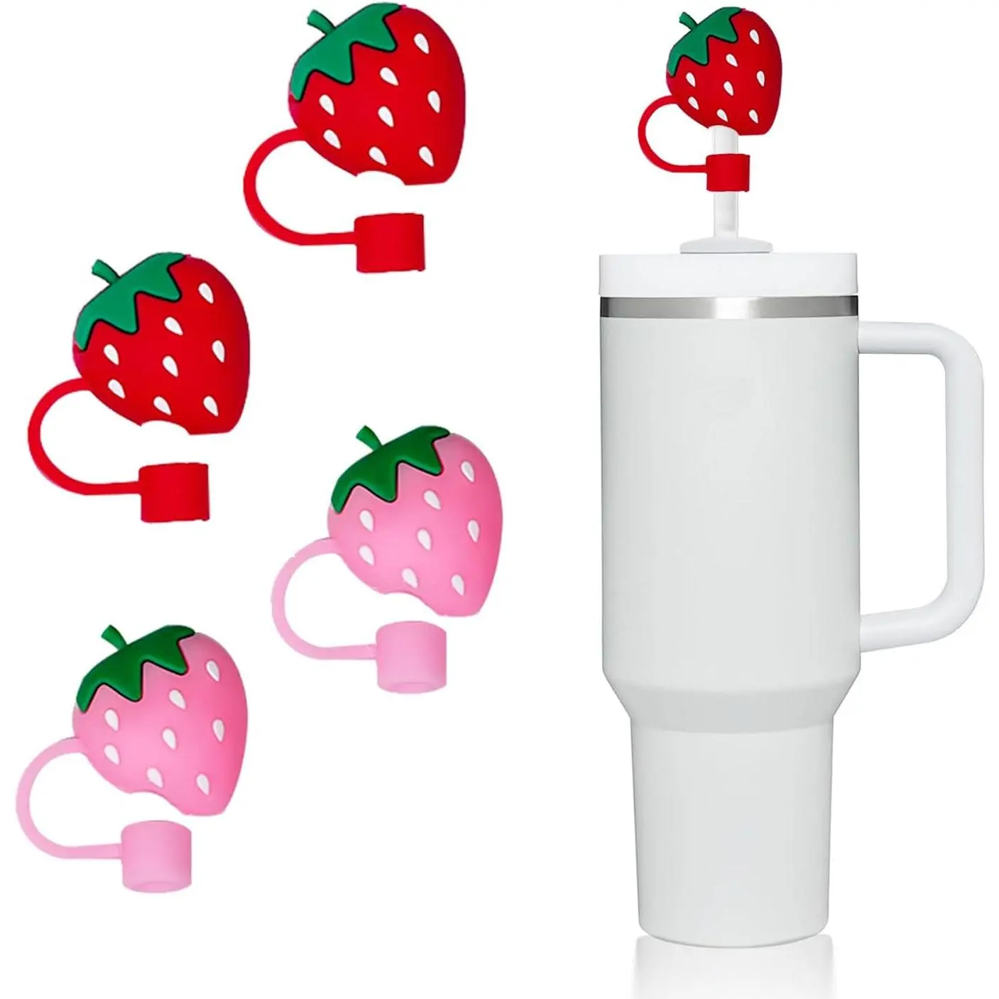 Strawberry Silicone Straw Covers Strawberries Toppers Compatible with  40oz/30oz Tumblers 4 pack
