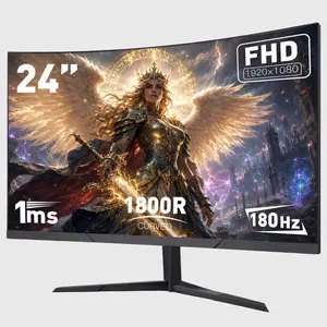24" FHD IPS Slightly Curved Gaming Monitor,180Hz,1ms,FreeSync Technology,Ultra Slim Frameless Screen,Speakers for Smooth PC Gaming and Live Streaming