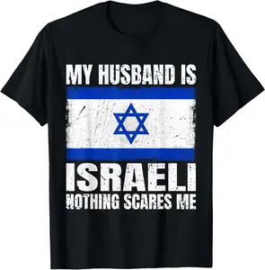 100% Cotton My Husband is Israeli Flag for Wife Israel Israeli Husband T-Shirt