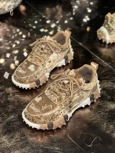 Rhinestone Thick Sole Platform Shoes, European and American Style Unique Design Versatile Casual Shoes, Trendy and Stylish Footwear