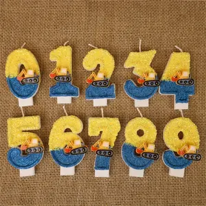 Blue Construction Truck Number Candles 0-9, Indoor Cake Insert Candles, Birthday Party Cake Decor, Construction Theme Party Decoration