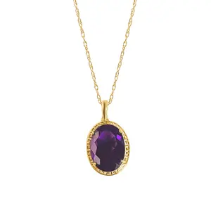 Large Oval Amethyst Necklace with Greek Key Bezel