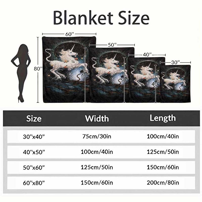 Fantasy Unicorn Flannel Fleece Throw Blanket Elegant White Horse Rose Floral HD Print Mystical Aesthetic Ultra Soft Non Shedding Warm Cozy Sofa Bedroom Living Room Decor Gift