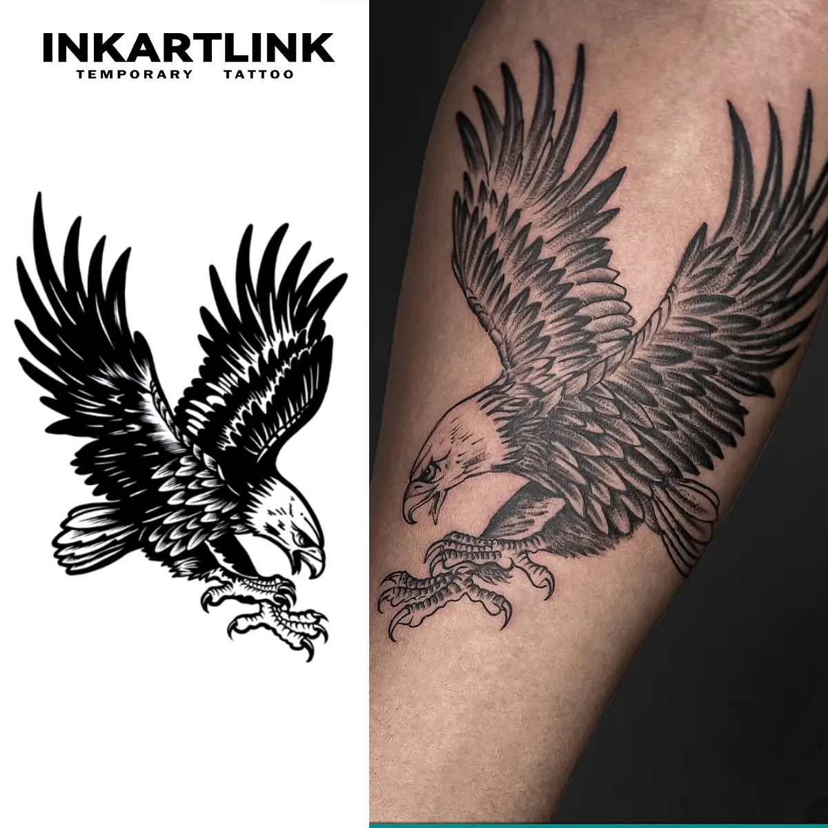 INKARTLINK Tattoo Tech Semi-Permanent Temporary Fake Tattoos Stickers - 2 Sheets Raptor Series (Eagle, Owl) Adult Art Design, Semi Permanent Ink, Waterproof, No Adhesive/Reflection, 1-2 Weeks Lasting, for Men/Women,Ideal for Swimming,Parties,Fake Tattoo