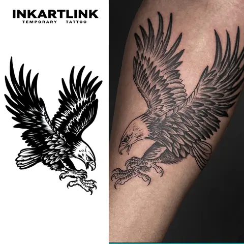 INKARTLINK Semi-Permanent Fake Temporary Tattoos - 2 Sheets Raptor Series (Eagle-1, Owl) Adult Art Design, Waterproof, No Adhesive/Reflection, Long-Lasting (1-2 Wks), All Skin Types, Ideal for Parties, Swimming, Fake Tattoo, Temporary Tattoo