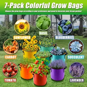 Upgraded Color 5-Gallon Plant Growth Bag, Colorful Fabric Pot with Handle, Grow Bags, Reusable Planting Bag, Potato Grow Bag, Suitable for Garden and Outdoor Planting