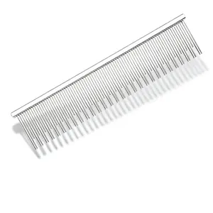 Double Row Stainless Steel Music Wire Pet Comb Rounded Teeth Detangling Grooming Tool for Dogs and Cats