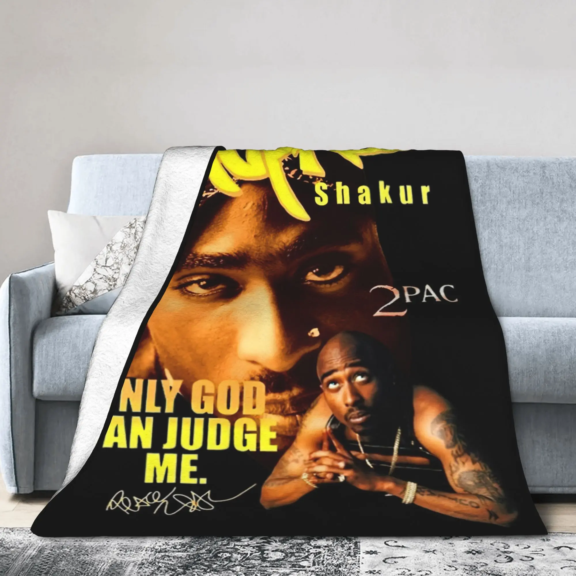 Tupac 2Pac Blanket Hip-Hop Icon Tribute With Flannel Embedded Pattern, Cozy Warm Bed Blanket For Home Decor, Sofa Use, Travel Adventures, Camping, And Fan Collectibles