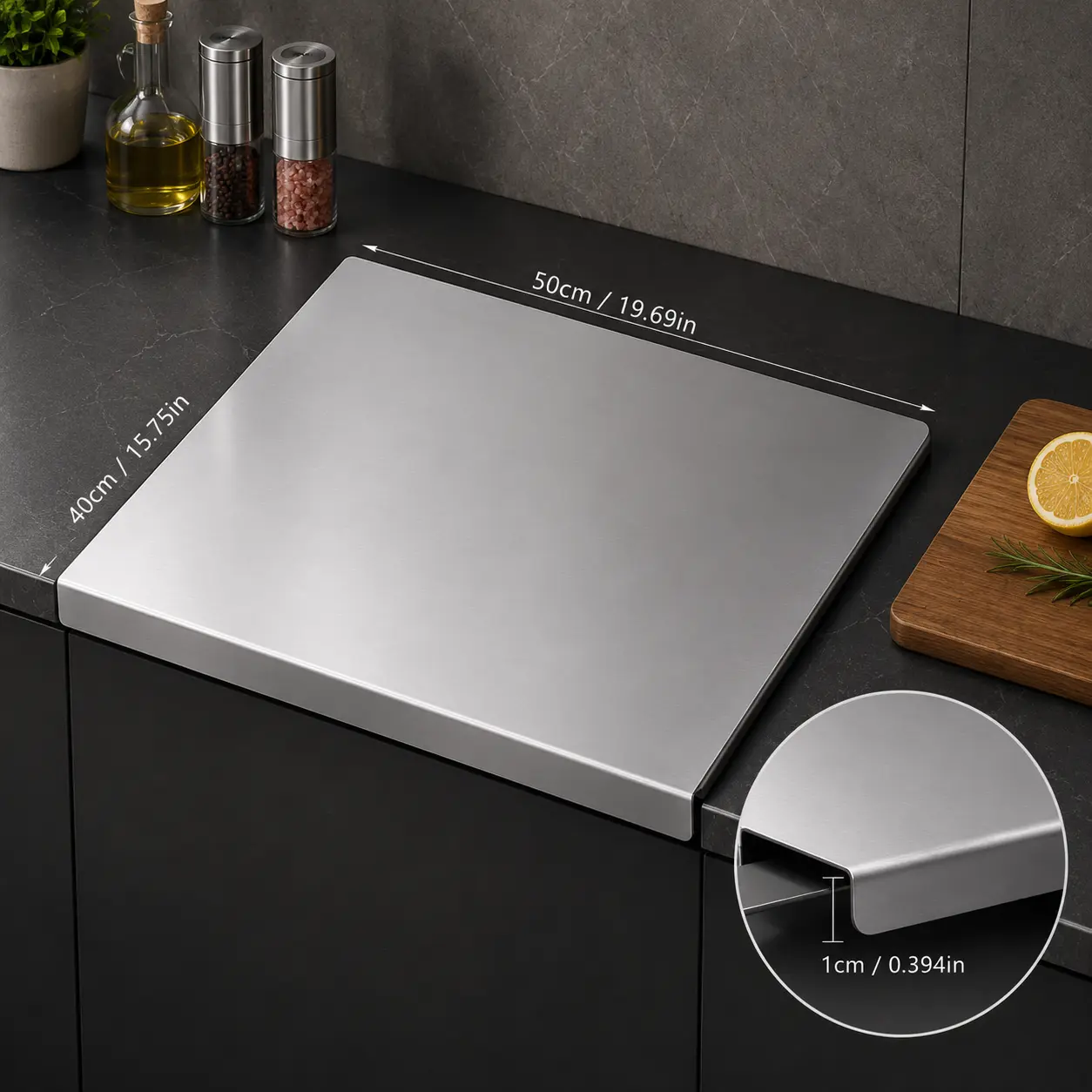 Stainless Steel Chopping Board - Non-slip Kitchen Cutting Board for Use with Knives, Essential Household Kitchen Accessory Gadget