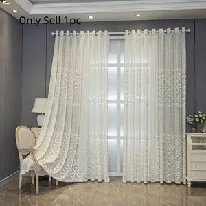 Hollow-Out Easy-Install Home Decoration Curtain, 1 Pc Modern Simple Luxury-Style Light-Transmitting Grommet Curtain for Balcony, Bedroom, Living Room and Office, Window Curtain