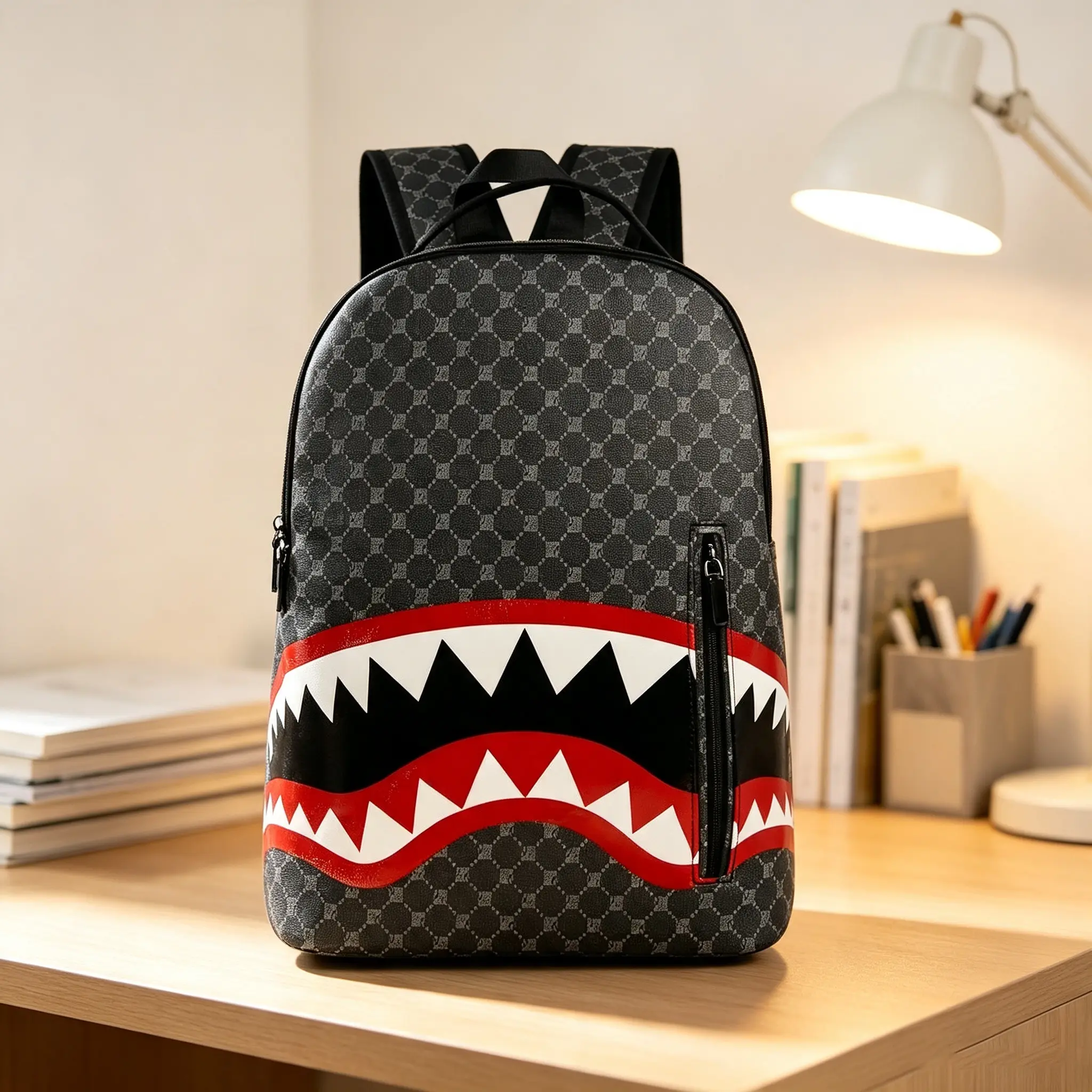 2026 Trendy Shark Pattern Oversized Capacity Backpack - Streetwear Casual Laptop Bookbag for Students, Outdoor Travel & Daily Use