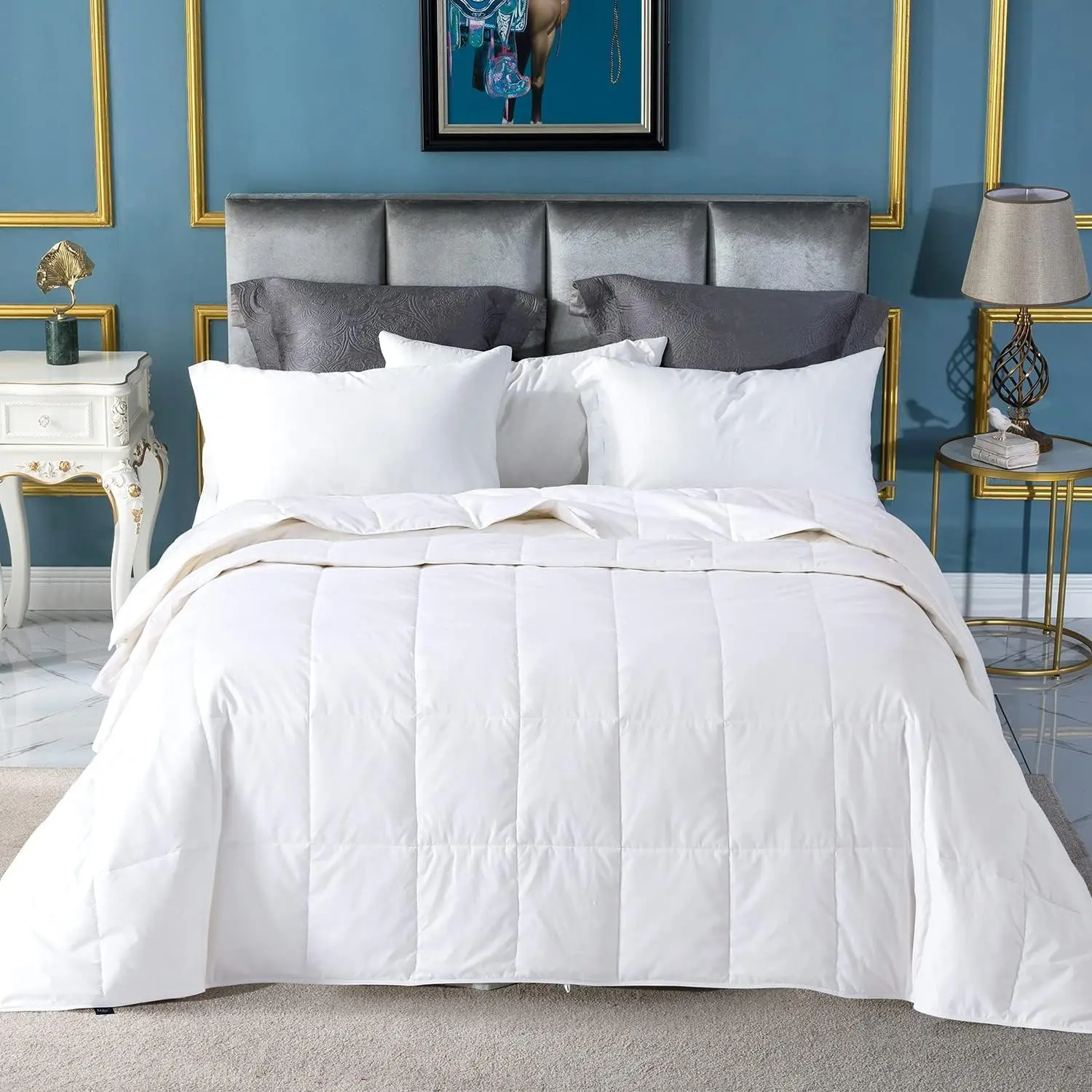 Summer Down Comforter  Size, Extra Lightweight Blanket/Duvet Insert for Hot Sleepers, Noiseless & Extra Soft,106x90 inches,White