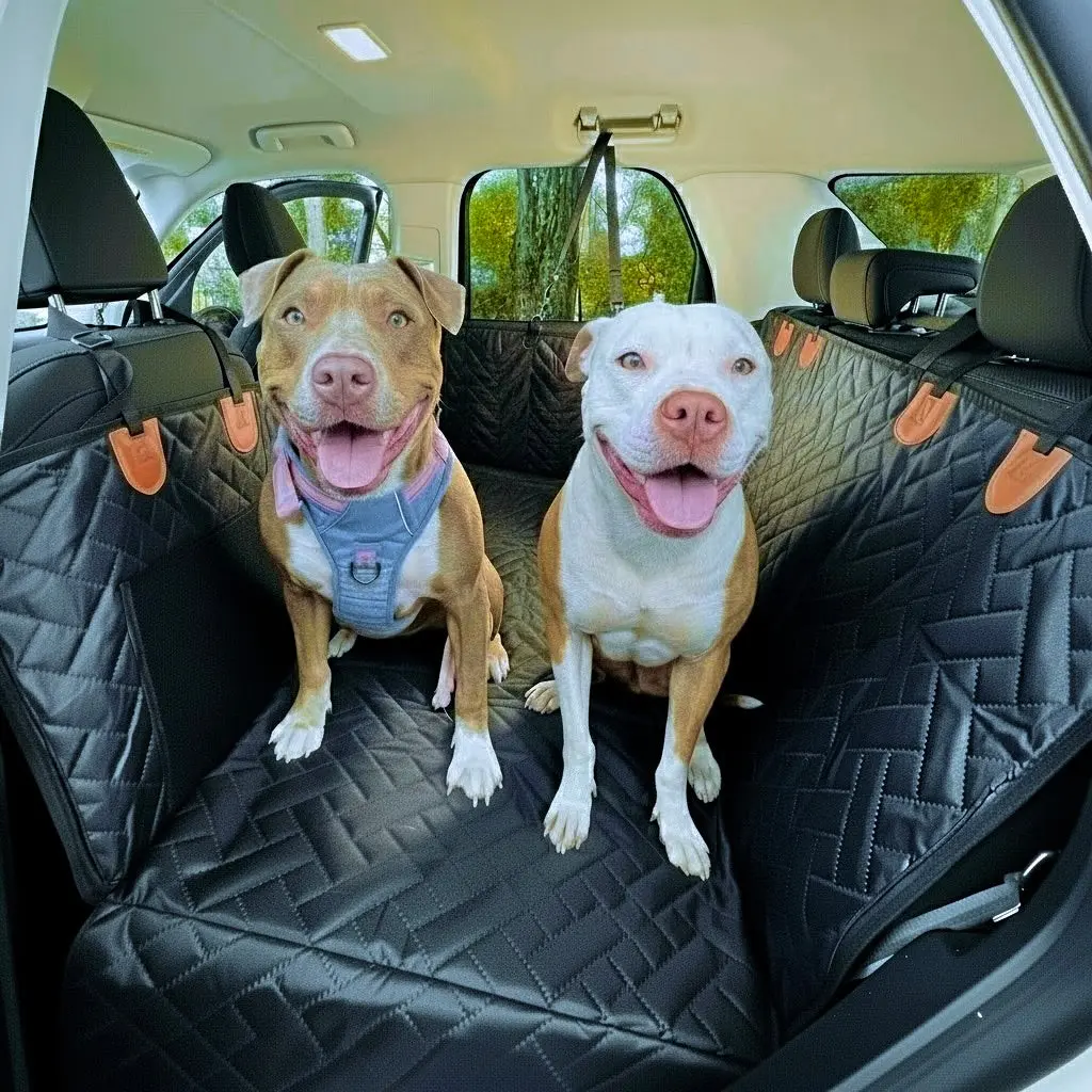 Dog Seat Cover with Hard Bottom - Waterproof Back Seat Extender for Dogs up to 400lbs with Breathable Mesh & Door Protectors Universal Fit for All Cars 53x24.8 Inches Non-Slip Surface 100% Waterproof Protection