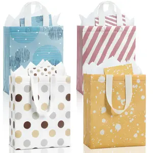 10" Gift Bags Medium Size (4 Pack) - Includes Tissue Paper & Cards, Reusable Non-Woven Gift Bags with handles, Perfect for Birthday, Wedding, Baby Shower, Party, Holiday,