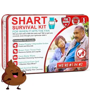 Funny Shart Survival Kit, Ultimate Poop Prank Gag Gift Set, Includes Wet Wipes, Disposable Underwear, Tissues, Hilarious Badge, Novelty Fart Potty Pack