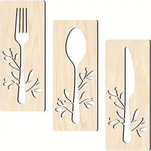 Wooden Kitchen Hanging Decor Set, Fork and Spoon Cutlery Design, Easy to Hang, Ideal for Restaurant and Coffee Shop Decoration