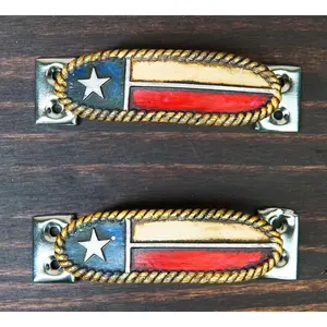 Set Of 2 Western Texas Lone Star Flag Drawer Cabinet Door Bar Pull Knobs Accent