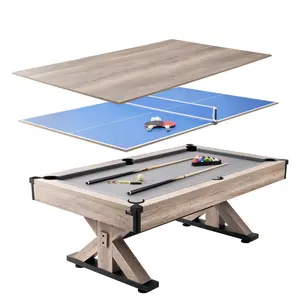 Summervibes VEVOR Billiards Table Combo Set, 7ft 3-in-1 Multi Game Table with Dining, Pool, and Tennis Table, Includes Full Set of Accessories, Wood Color with Grey Cloth, Perfect for Family Game Room Kids Adults
