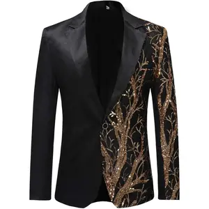 Men's Tux Dress Blazer Gold Sequins Floral Suit Party Dinner Prom Slim Fit Stylish Blazer Sport Coat