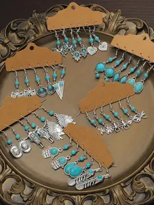 Vintage Boho Style Turquoise Texture Decorative Earrings Set, Ethnic Style Jewelry for Women & Men, Fashion Accessories for Party, Daily Clothing Decor