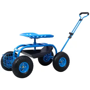 YYDS Exquisite Rolling Garden Scooter Garden Cart Seat with Wheels and Tool Tray, 360 Swivel Seat,Blue--refurbished