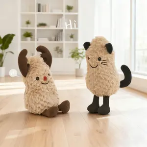 Cute Peanut-Shaped Plush Toy, 16cm/6.3in Soft Plush Cat Deer Design, Perfect Party & Birthday Gift, Ideal Backpack Accessory, Cuddly Stuffed Animal