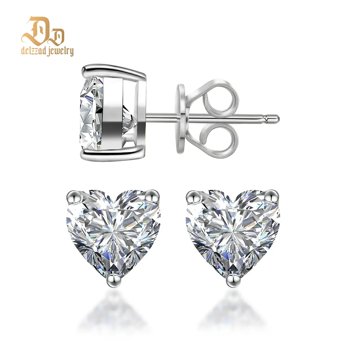 Delzzad Heart Shape Lab-Created Moissanite Stud Earring S925 Sterling Silver Moissanite Jewelry Perfect Birthday Mother’s Day Gift for Men Women Weddi