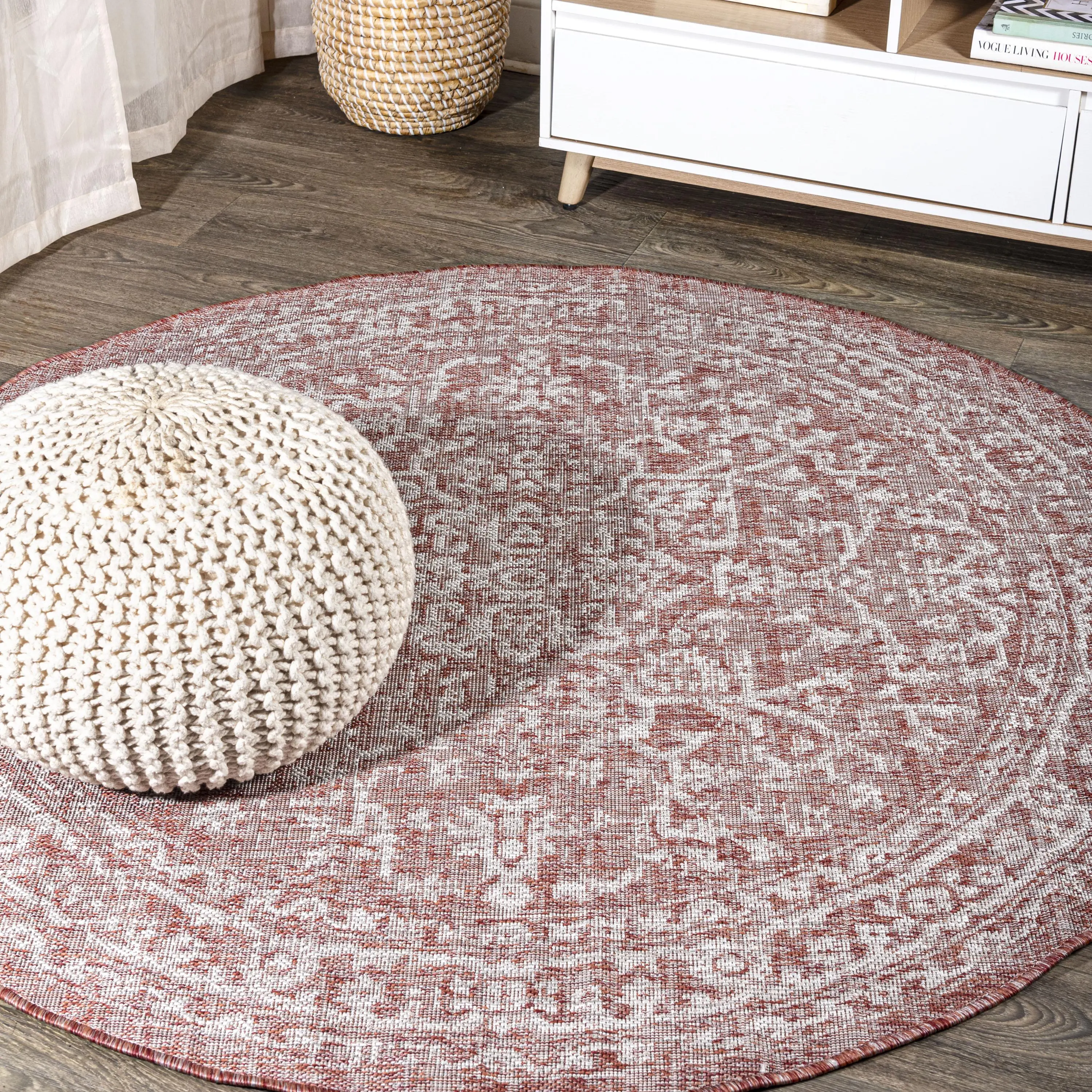 Malta Bohemian Medallion Textured Weave Indoor/outdoor Round Rug Malta Bohemian Medallion Textured Weave Indoor/outdoor Round Rug