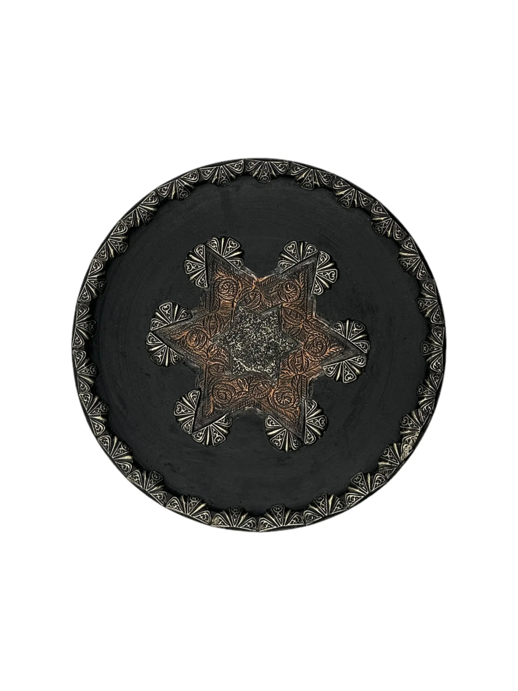 Fez Howara Copper Plate | Handcrafted Fez Clay Pottery – Natural Pigments & Traditional Moroccan Craftsmanship