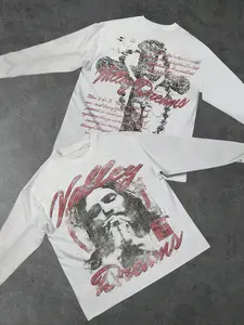‘valley of Dreams’ Vintage Religious Portrait Long Sleeve T-Shirt, Distressed Jesus Graphic + Cross + Scripture, Y2K Grunge Streetwear for Festivals & Everyday