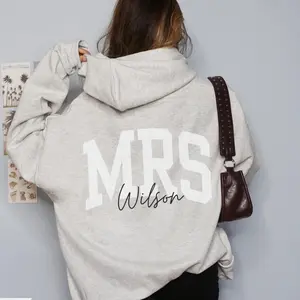 CUSTOM Mrs Sweatshirt, Mrs Last Name On the Back Hoodie, Personalized Bride Gift, Future Wifey, Honeymoon Sweatshirt, Wedding Engagement Gift