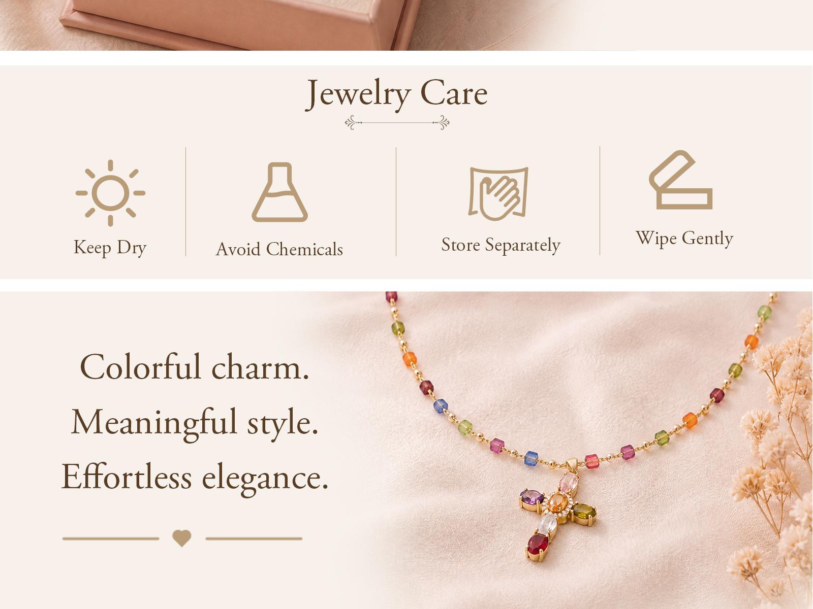 TEWIKY 14K Gold-Plated Gold Spacer Beads / Multicolor Cubic Zirconia Cross Pendant Necklace, Jewelry Necklace, Fashion Accessory Gift, Women's Everyday Casual Match Item