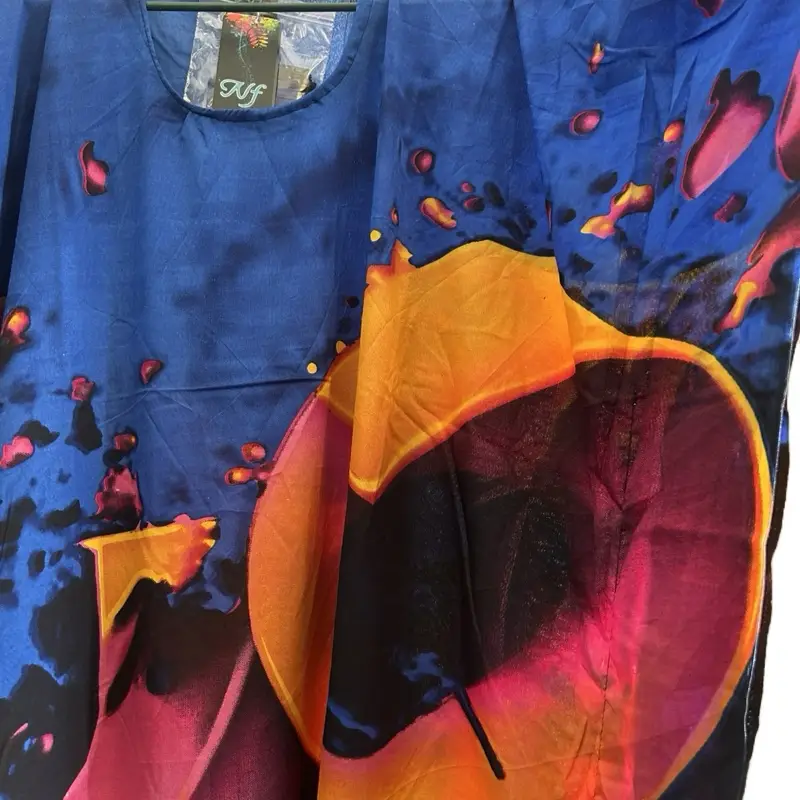 Plus Size Kaftan Dresses for Ladies - Casual Women's Wear with Bleu and Yellow Design for Home, Beach, and Summer Wear