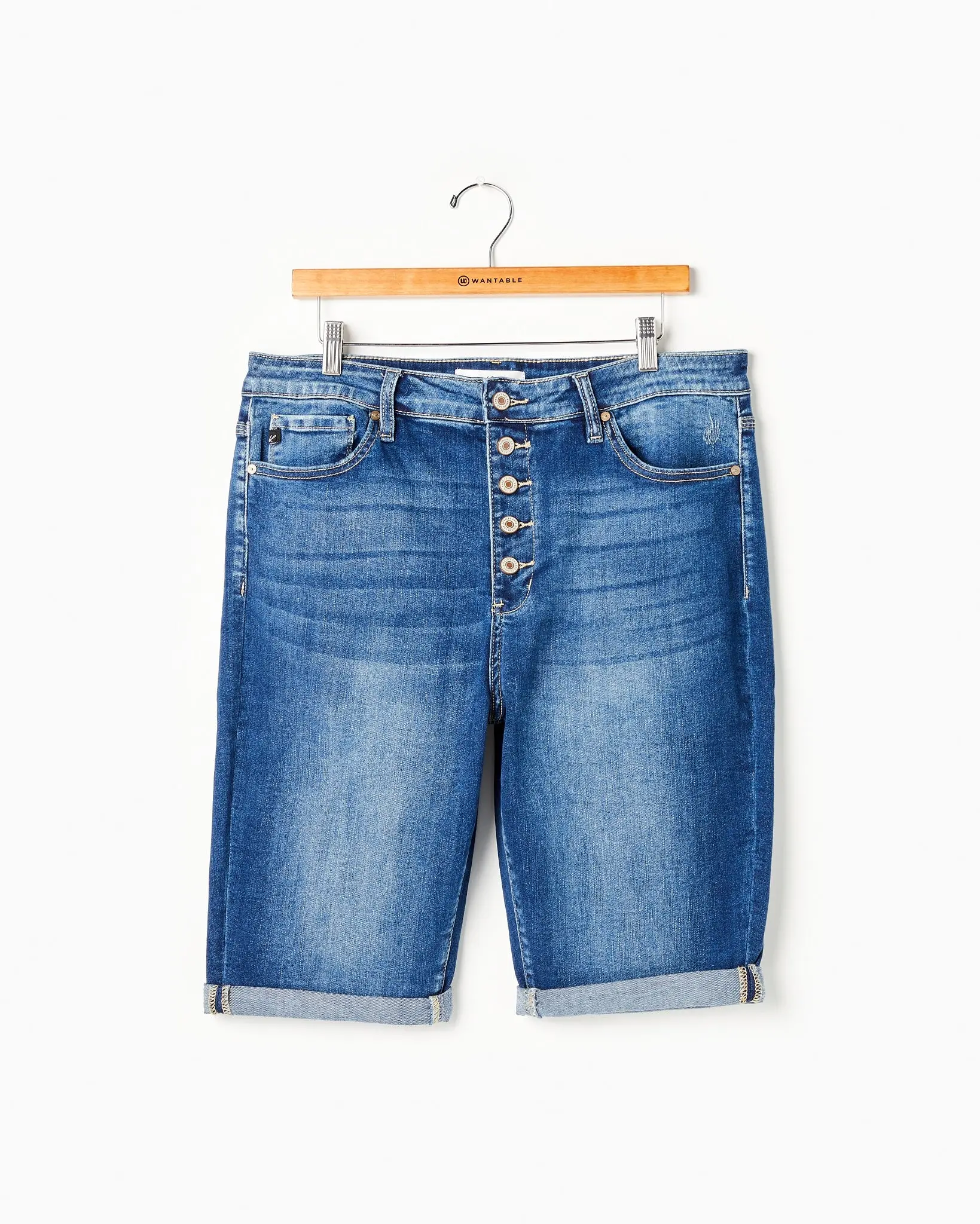 Plus Size Distressed Shorts for Women, High Rise Denim Bermuda Bottom with 5-Button Fly and Adjustable Cuff, Plus Size Shorts, Bermuda Cut, Casual, Classic