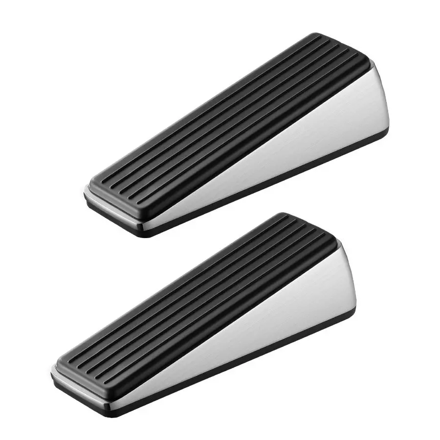 VEVOR Heavy Duty Metal Door Stopper Wedge, 2-Pack, Premium Zinc Alloy with Dual-Sided PVC Non-Slip Pads, Top Grip Pad, 2 Self-Adhesive Wall Protectors & Finger Guard, Keeps Doors Open, Suitable for Offices, Classrooms