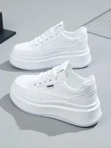 Women's Fashionable Lace Up Low Top Thick Sole Sneakers, Casual Comfortable Athletic Sports Shoes for Daily Wear, Female All-match Round Toe Shoes for Spring & Fall, Athletic Trainers