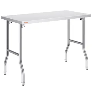 VEVOR Folding Commercial Prep Table, 48 x 24 Inch Commercial Worktable Workstation, Heavy-duty Stainless Steel Folding Table with 300 lbs Load, Kitchen Work Table, for Home Kitchen Restaurant Garage