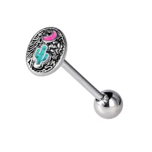 Western Cactus & Moon 14G Tongue Piercings