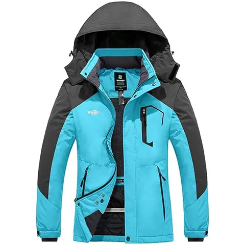Wantdo Women's Waterproof Windproof Fleece-Lined Winter Warm Ski Jacket - Female Outdoor Wear with Detachable Hood, 5-Pocket Carry, Ideal for Snowboarding, Christmas Gift for Sister