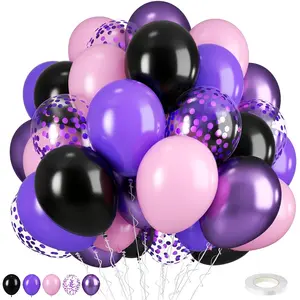 58pcs Pink and Purple Themed Balloon Set, 10-inch Black Metal Purple and Purple Pink Latex Balloons, 12-inch Purple Sequin Balloons, Birthday, Party, Spring and Summer, Anniversary, Bride Gift-giving Matching Decorations