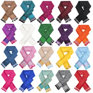 Women's Soft Silky 2 Tones Paisley Jacquard Pashmina Shawl Wrap Scarf