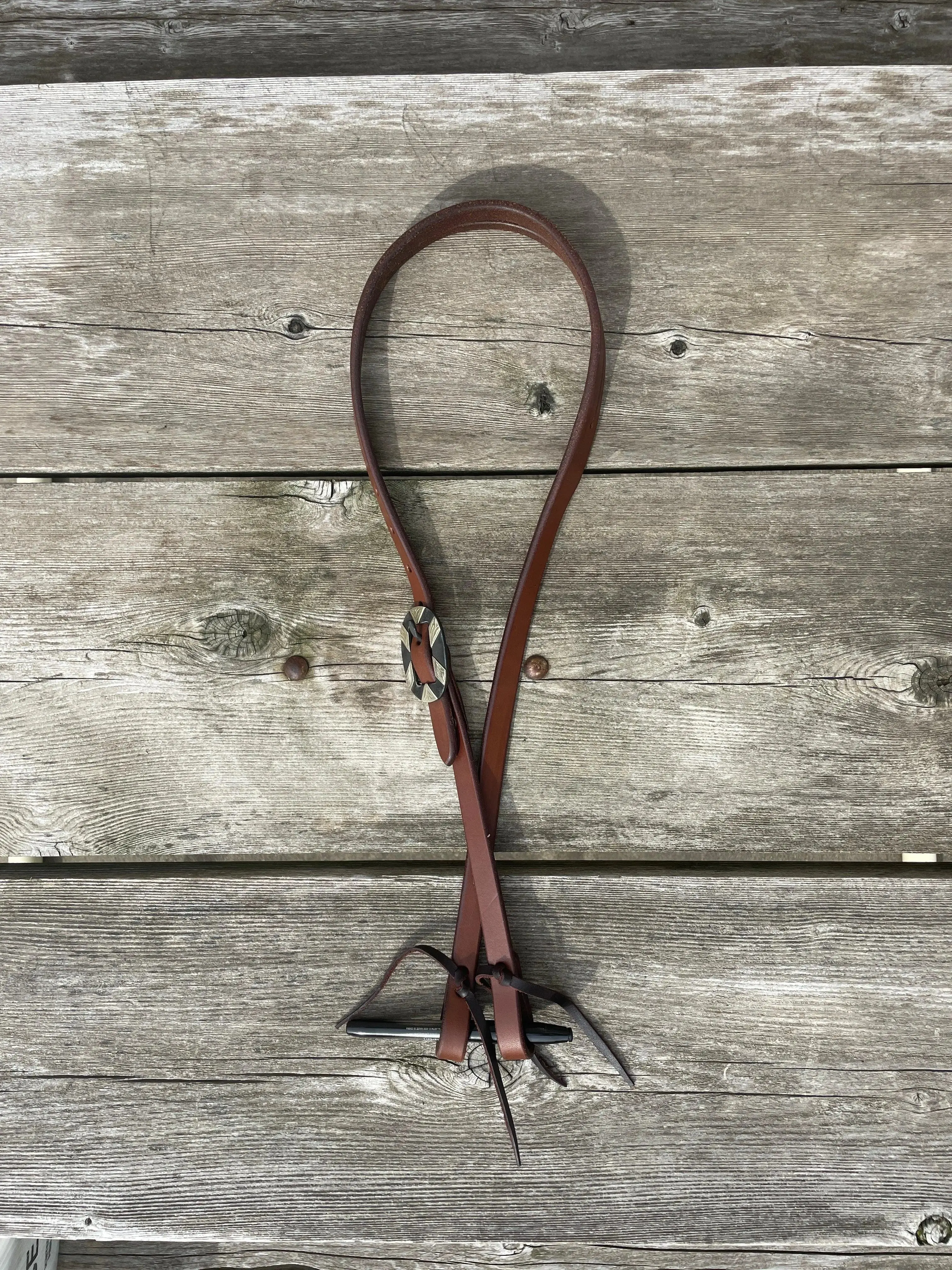 Oiled Harness Split Ear Headstall With Antique Silver Bar Buckle