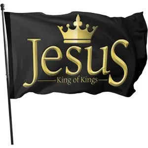 2D Flat Banner Jesus Is King Polyester Flag, Outdoor Indoor Decor, Window Flags, Letters, Durable Wall Pole Display, Hanging, Religious Decoration