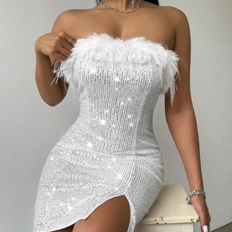 White fur party dress