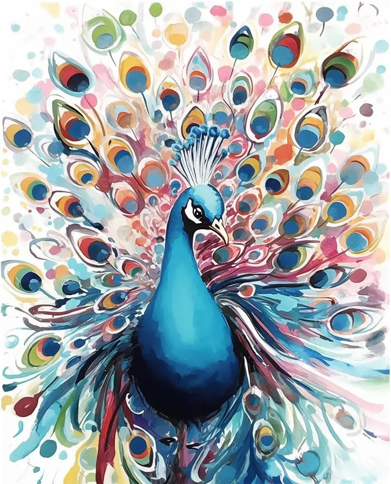 Paint by Numbers for Adults - DIY Paint by Number Kits on Canvas, Colorful Peacock Painting for Beginners, Animal Art Craft Kits (16x20 Inch)