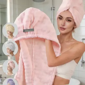 Quick-Dry Microfiber Hair Towel, Large Thick Fast Drying Cap, Super Absorbent Coral Fleece Head Wrap, Unisex Wide Edge Design